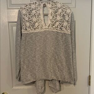 Nine West Vintage America Gray Crochet Trimmed Women's Cardigan Large